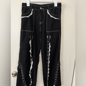 Black Pants with White Lace Accents